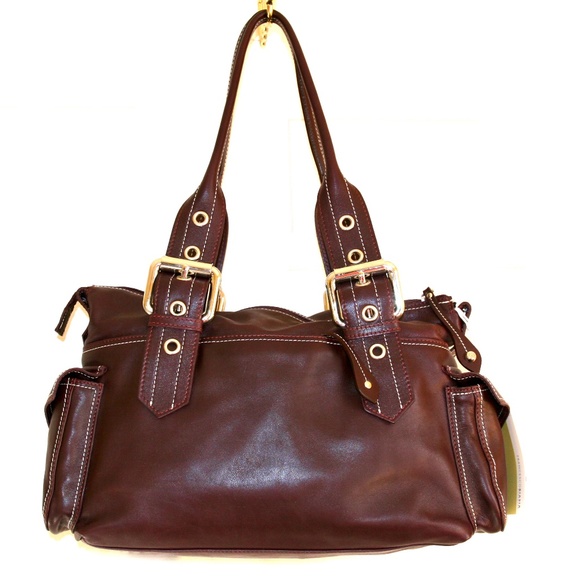 Francesco Biasia Handbags - FRANCESCO BIASIA Vintage Aubergine Leather Tote